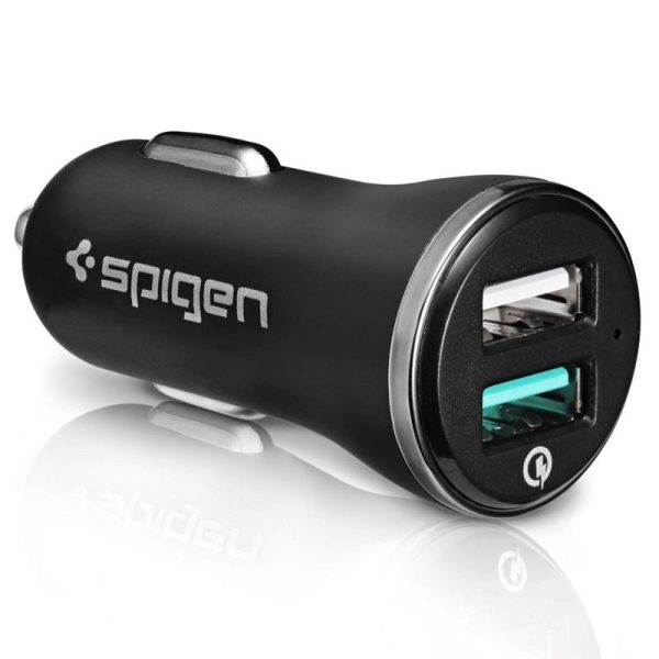 Spigen F27QC Biloplader QC 3.0 m. 2x USB-A 12W - Sort Supply