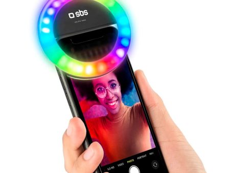 SBS Mini Selfie Ring Light m. Flerfarvet Lys til Smartphone - Sort For Sale