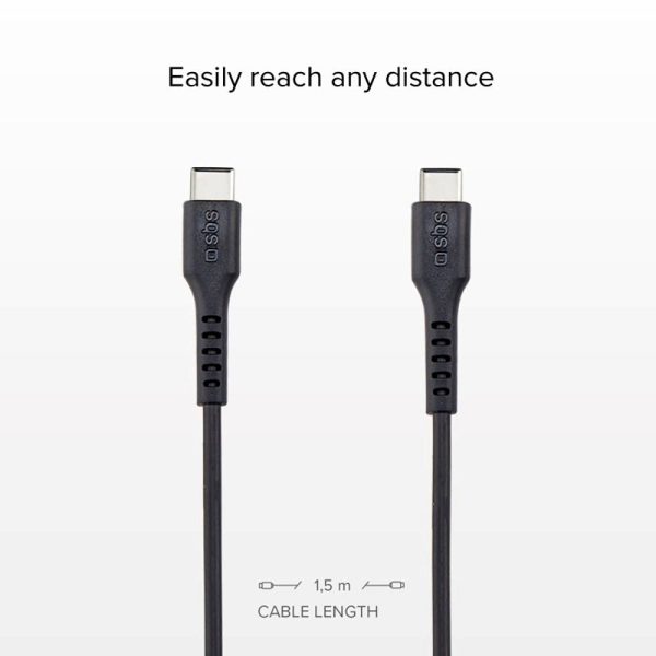 SBS USB-C til USB-C Kabel - 1.5 Meter - 25W (PD) - Sort Fashion