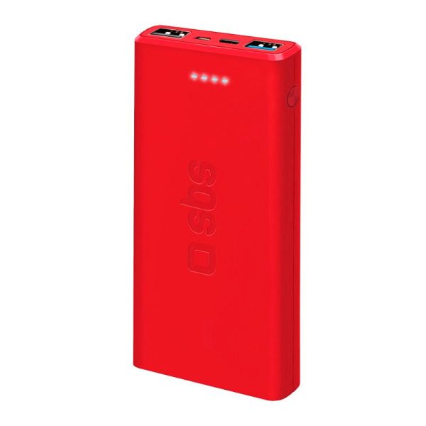 SBS Powerbank 10W m. 2x USB-A & 1x USB-C - 10.000 mAh - Rød Sale