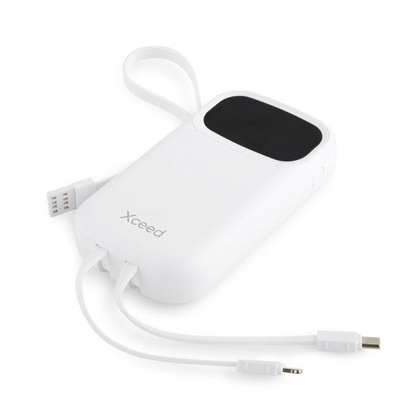 Xceed Powerbank - 10.000 mAh - Indbyggede Kabler - Hurtig Opladning - Hvid Hot on Sale