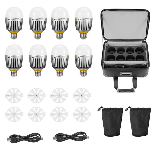 GODOX KNOWLED C10R K8 E27 RGBWW Creative Bulb 8-Light Kit For Practical Set Lighting on Sale