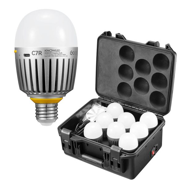 GODOX KNOWLED C7R K8 E27 RGBWW Creative Bulb 8-Light Kit For Practical Set Lighting With Built-In Battery on Sale